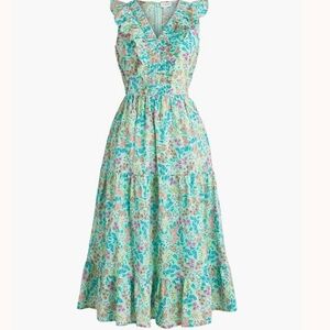 J Crew Printed V-neck smocked midi dress Size 8